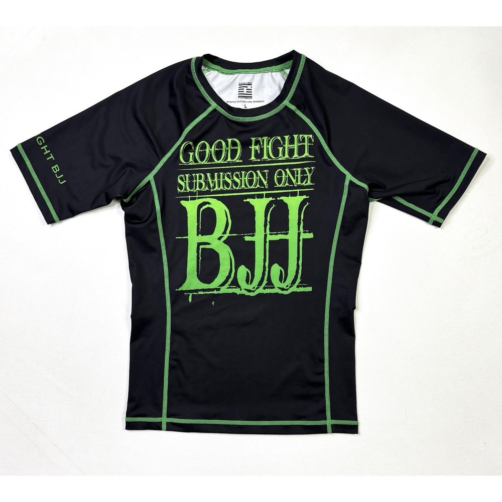 Apali Roi Fightwear Rash Guard Adult Large BJJ MMA Good Fight Black Green